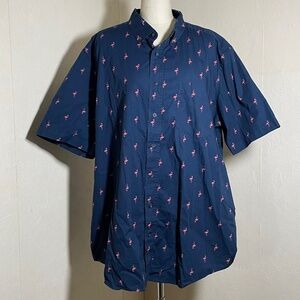 Flamingo Print GEORGE Men's 2XL, XXL Short Sleeve Button Front Shirt